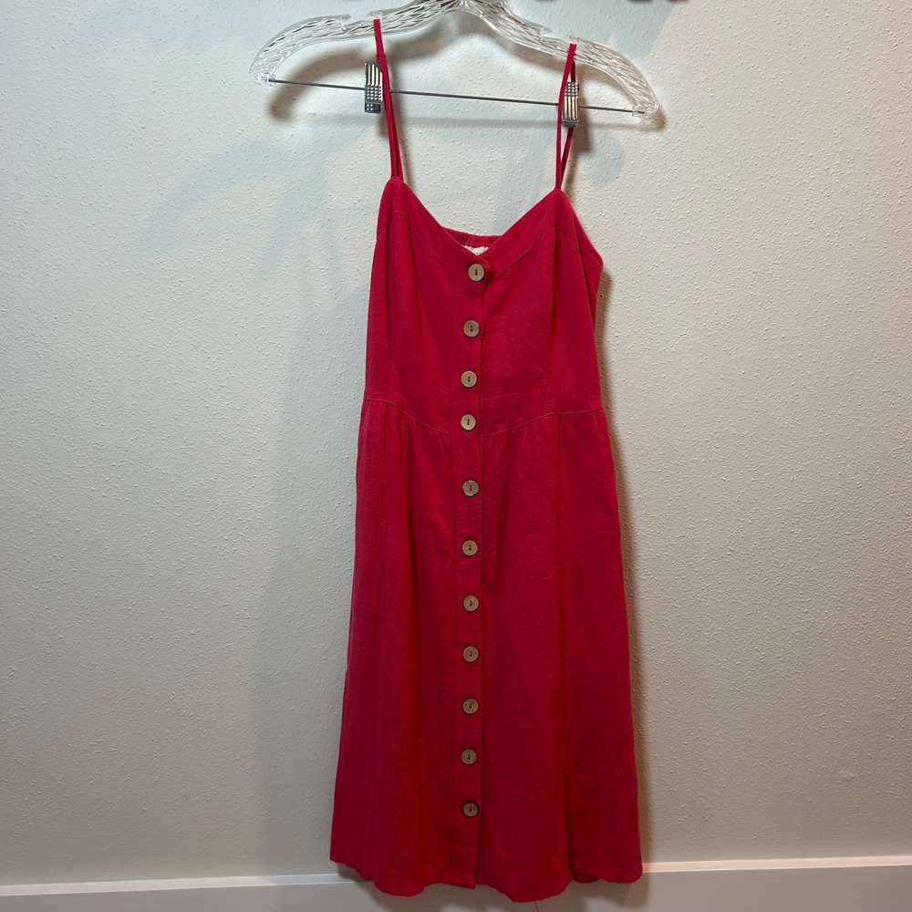 Universal Thread‎ Womens XS Button Front Smocked Back Dress Red Linen Blend